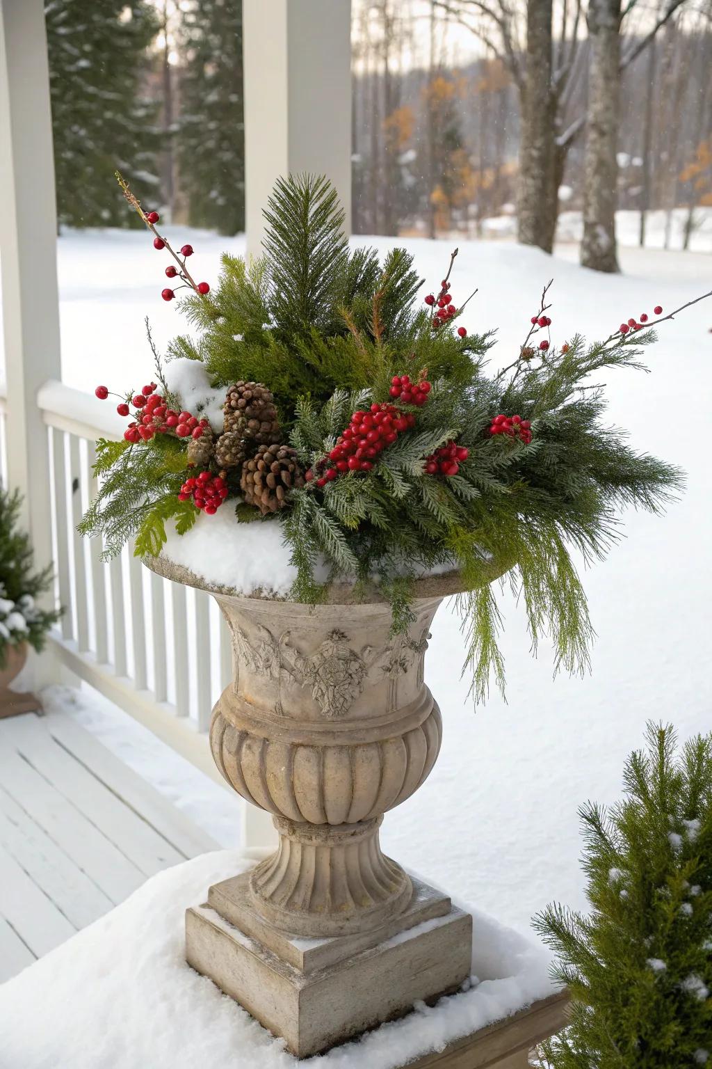 Urn planters elevate the elegance of any entrance.