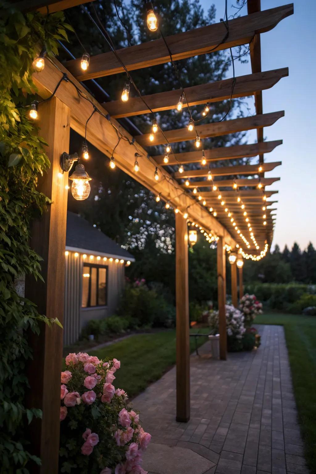 Solar-powered lights offer sustainability and charm.