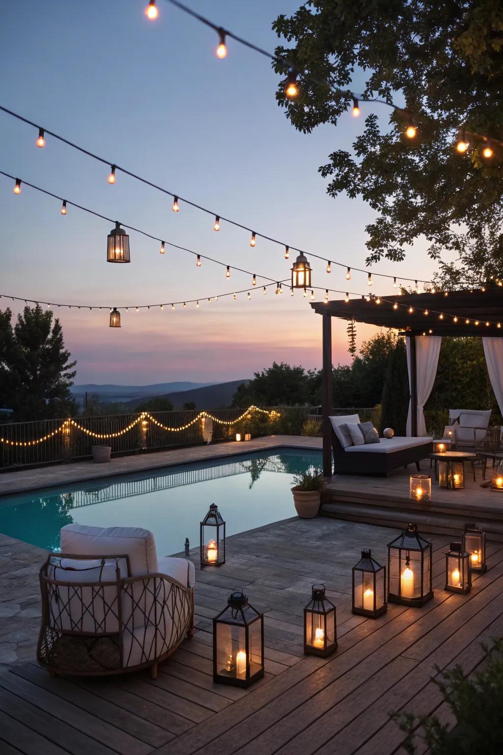 Ambient lighting can make your pool patio feel enchanting after dark.