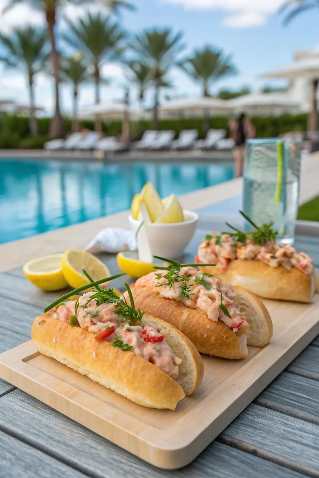 Indulge in mini lobster rolls for a luxurious poolside treat.