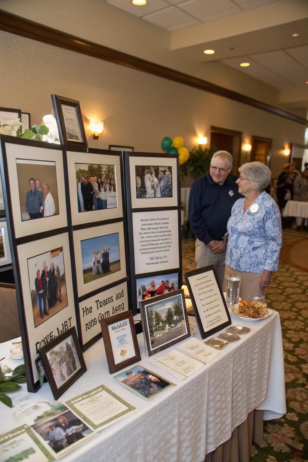 Photo displays celebrate the retiree's journey and achievements.