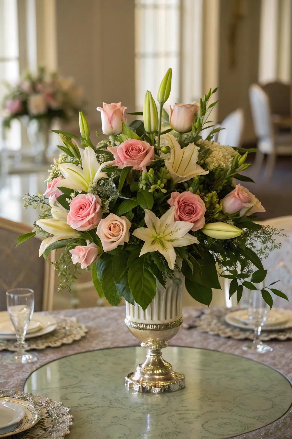 Flowers breathe life into your romantic dining setting with their beauty and scent.