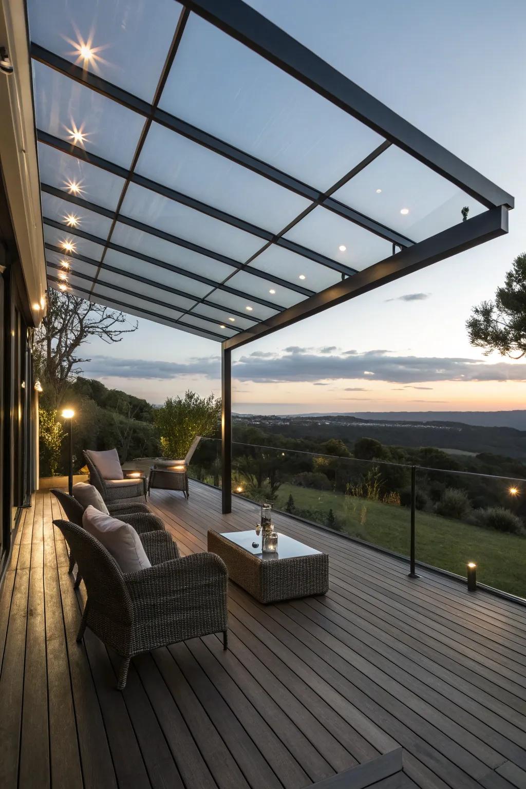 A glass canopy provides protection without compromising your view.