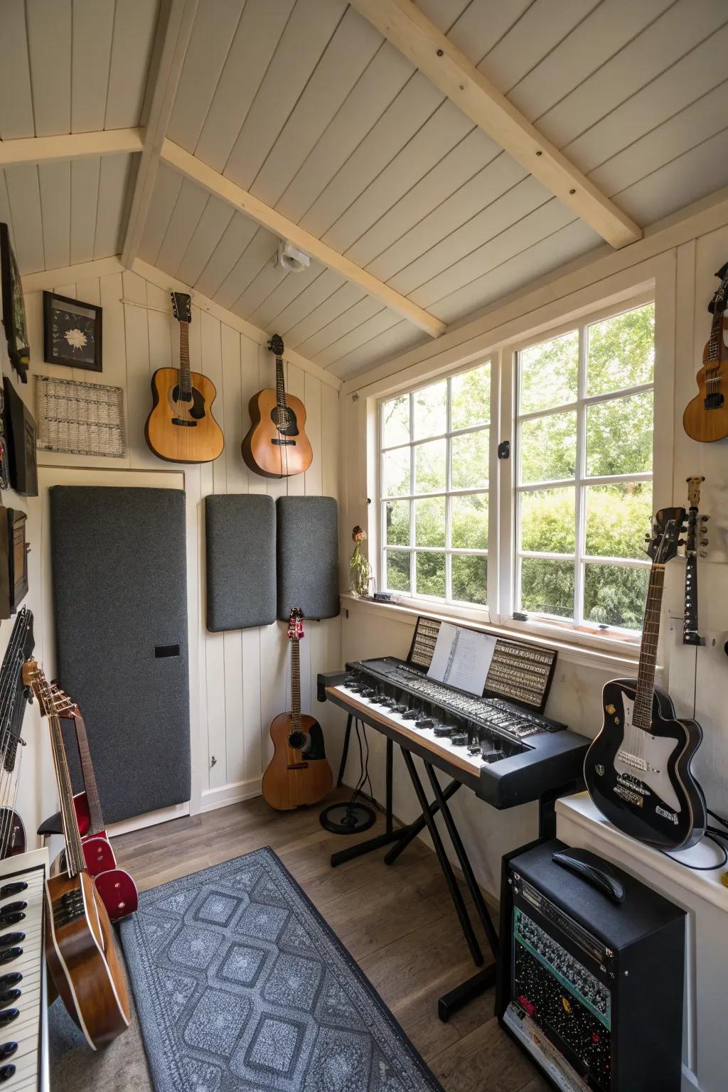 Dedicate your she shed as a music retreat with soundproofing and acoustic enhancements.