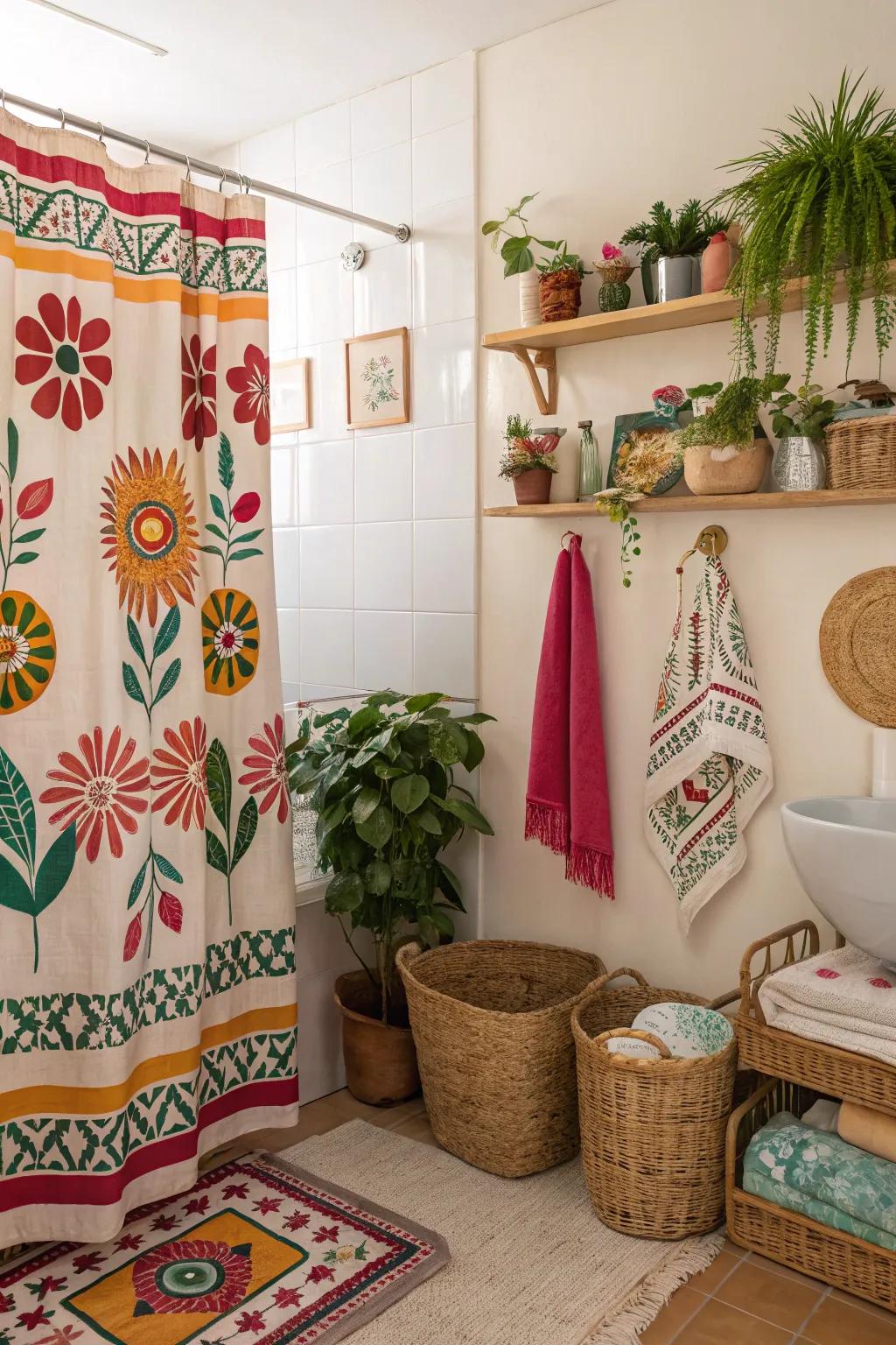 Bohemian patterns bring vibrancy and personality to any bathroom.