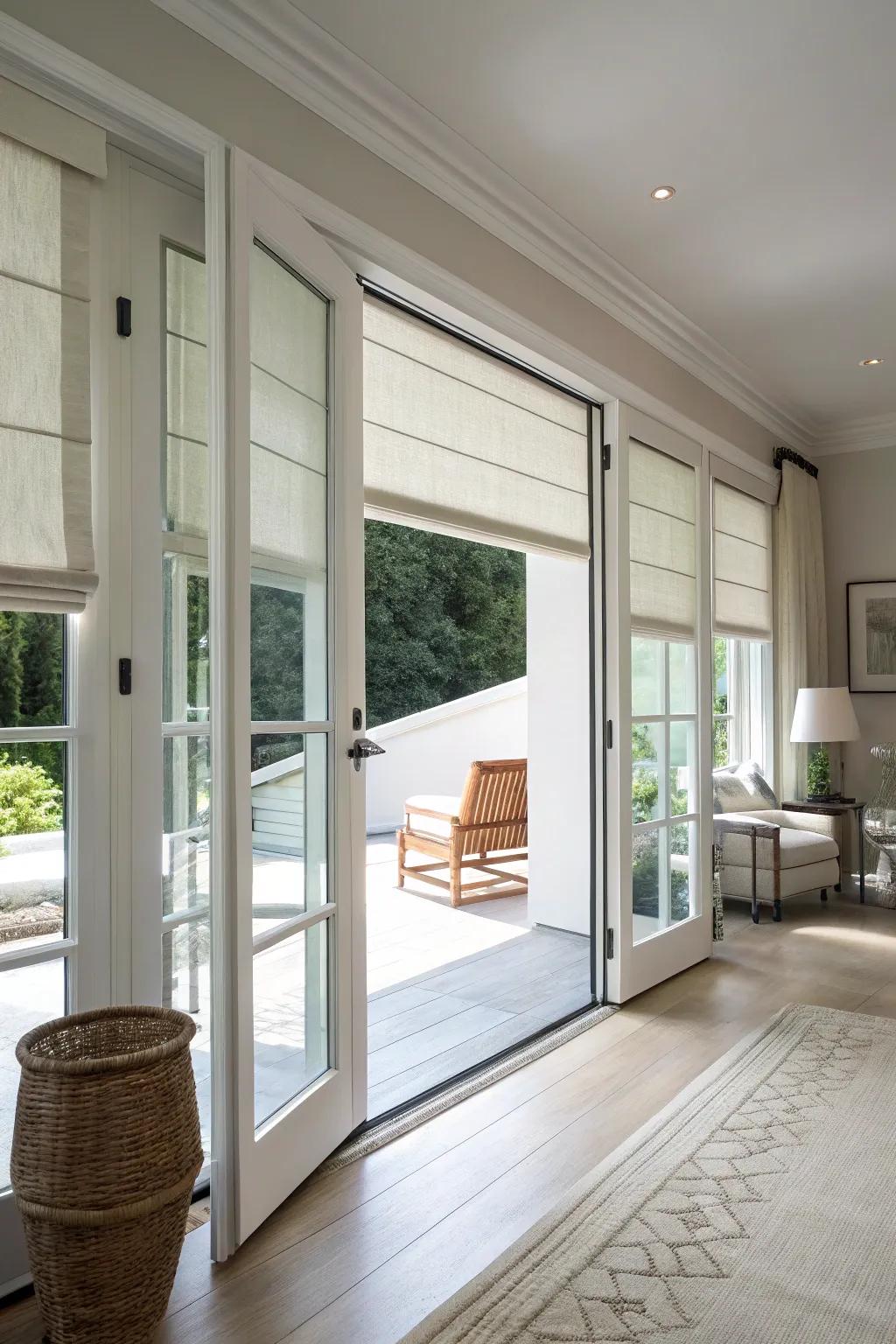 Roman shades give a glossy and modern appearance.