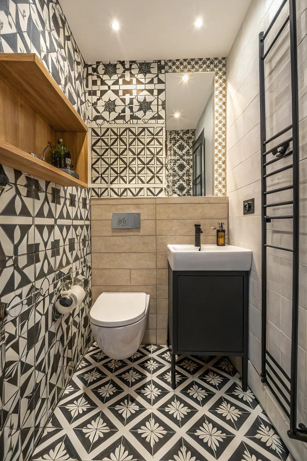 Geometric patterns add a contemporary edge to any bathroom.