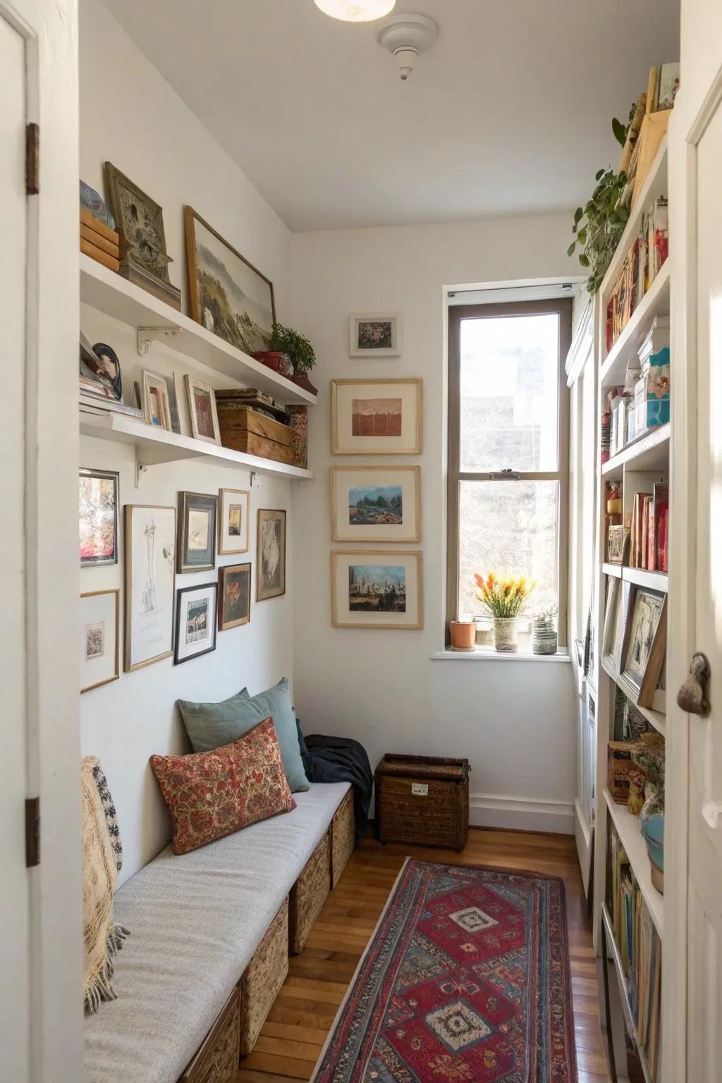 Walls are great for displaying art and adding storage.