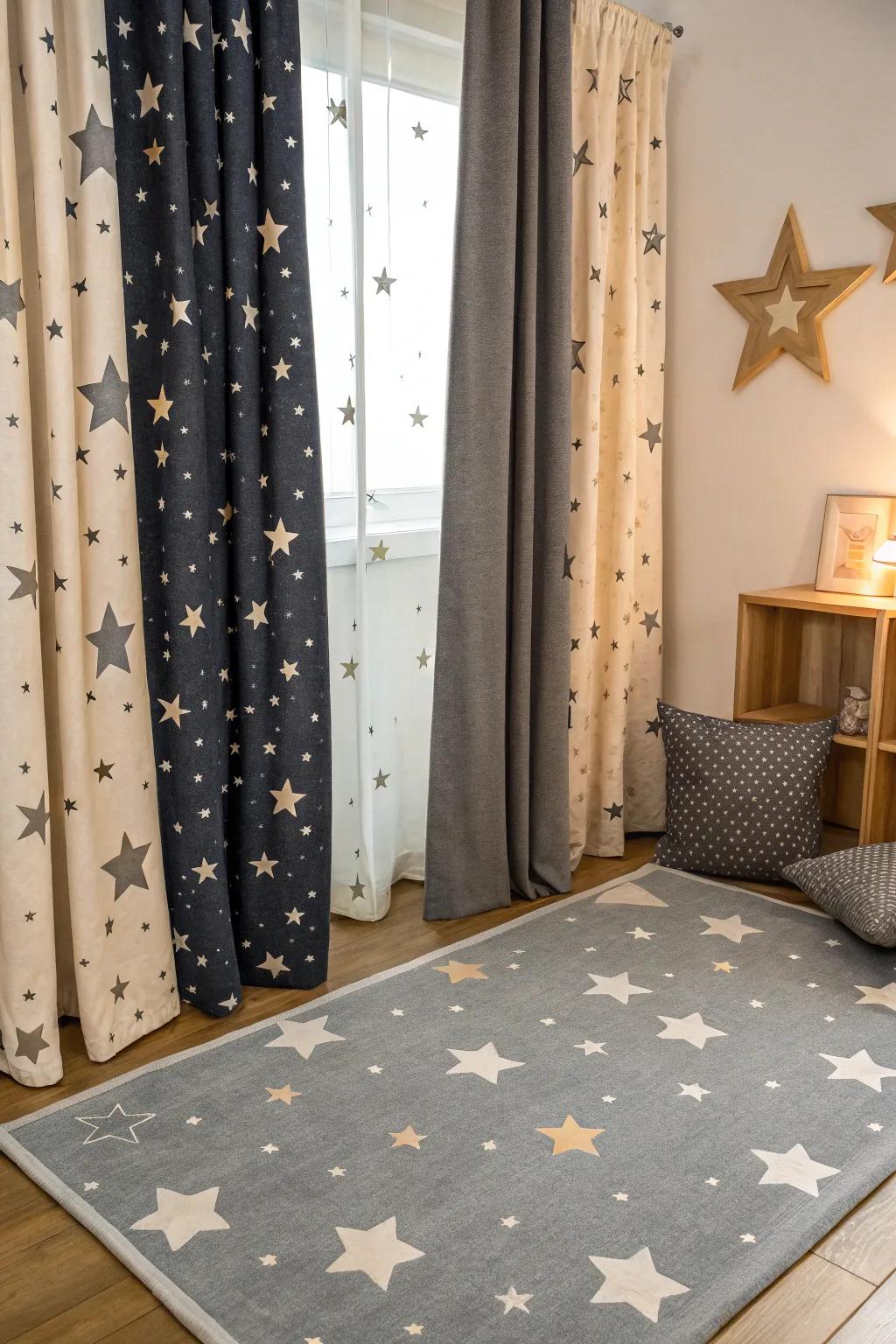 Themed textiles subtly enhance the space theme.