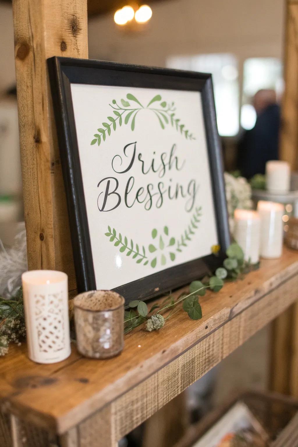 Incorporate tradition with a framed Irish blessing.