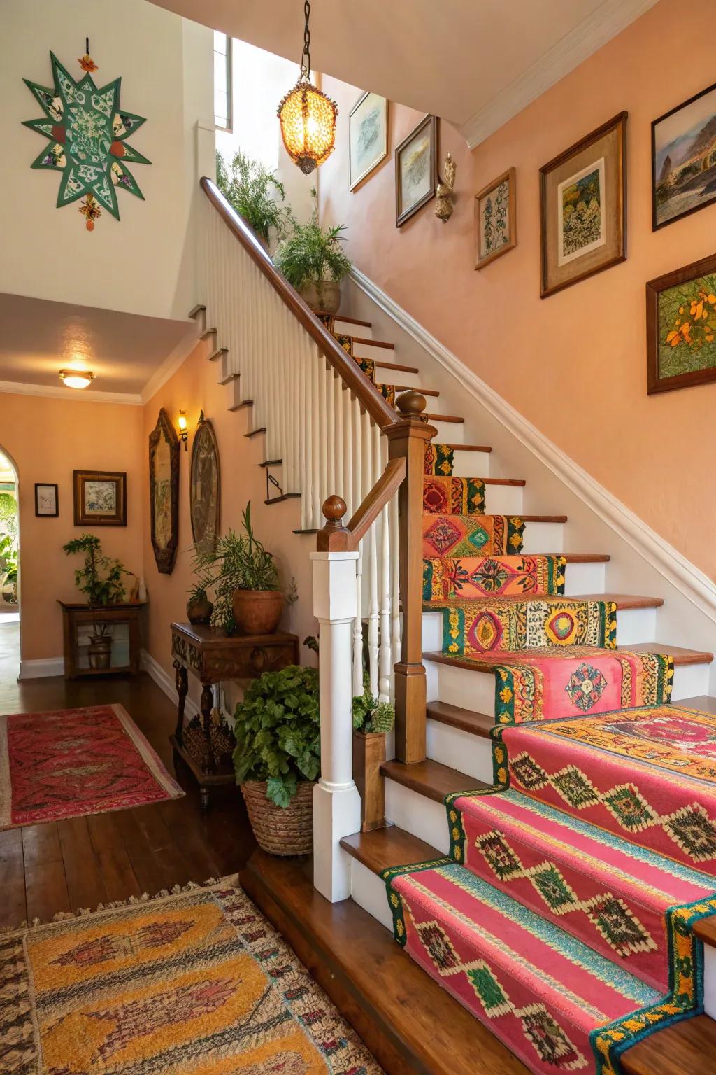 A stair runner can add color and texture to your stairs.