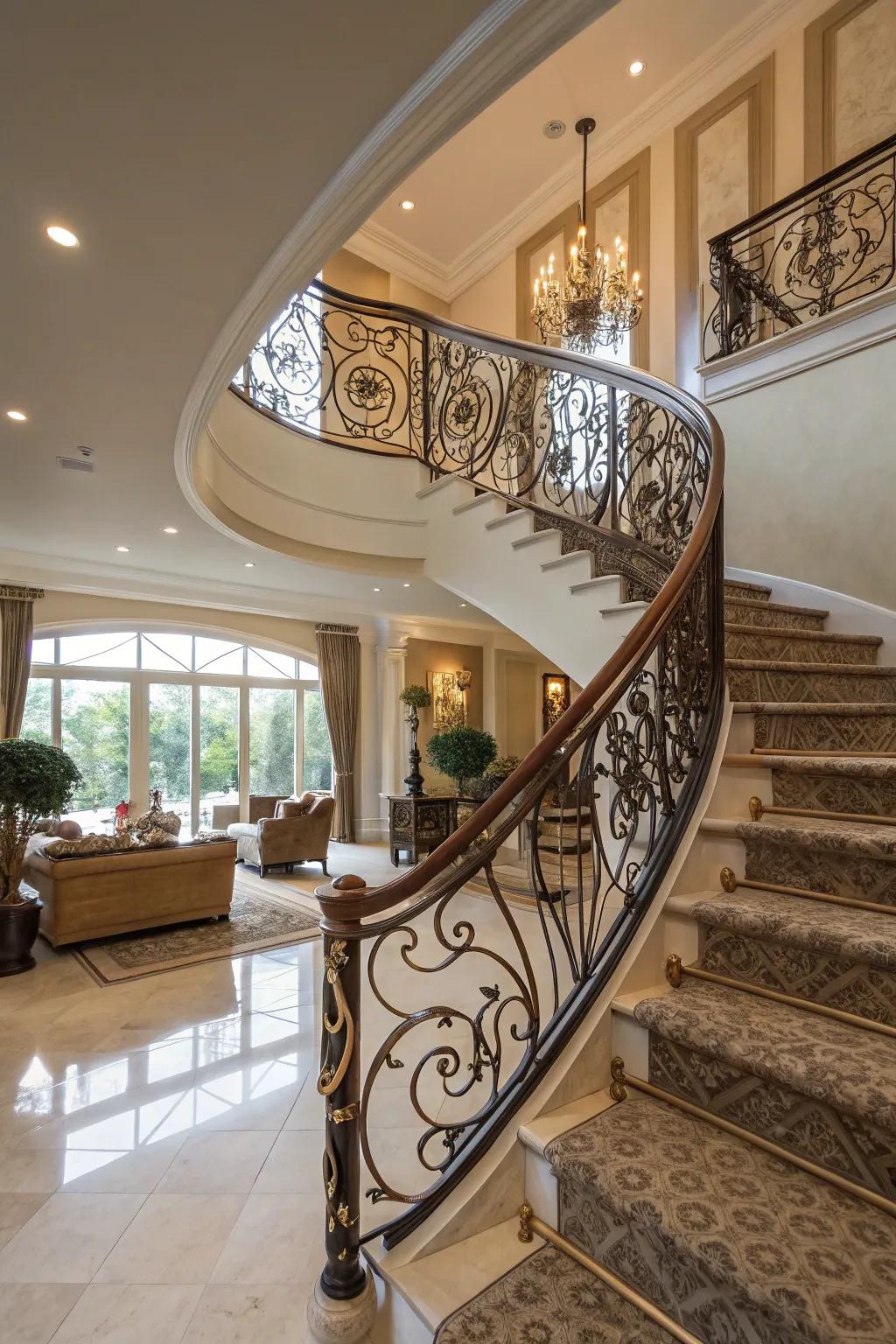 Artistic balustrades add a unique and personal touch to this staircase.