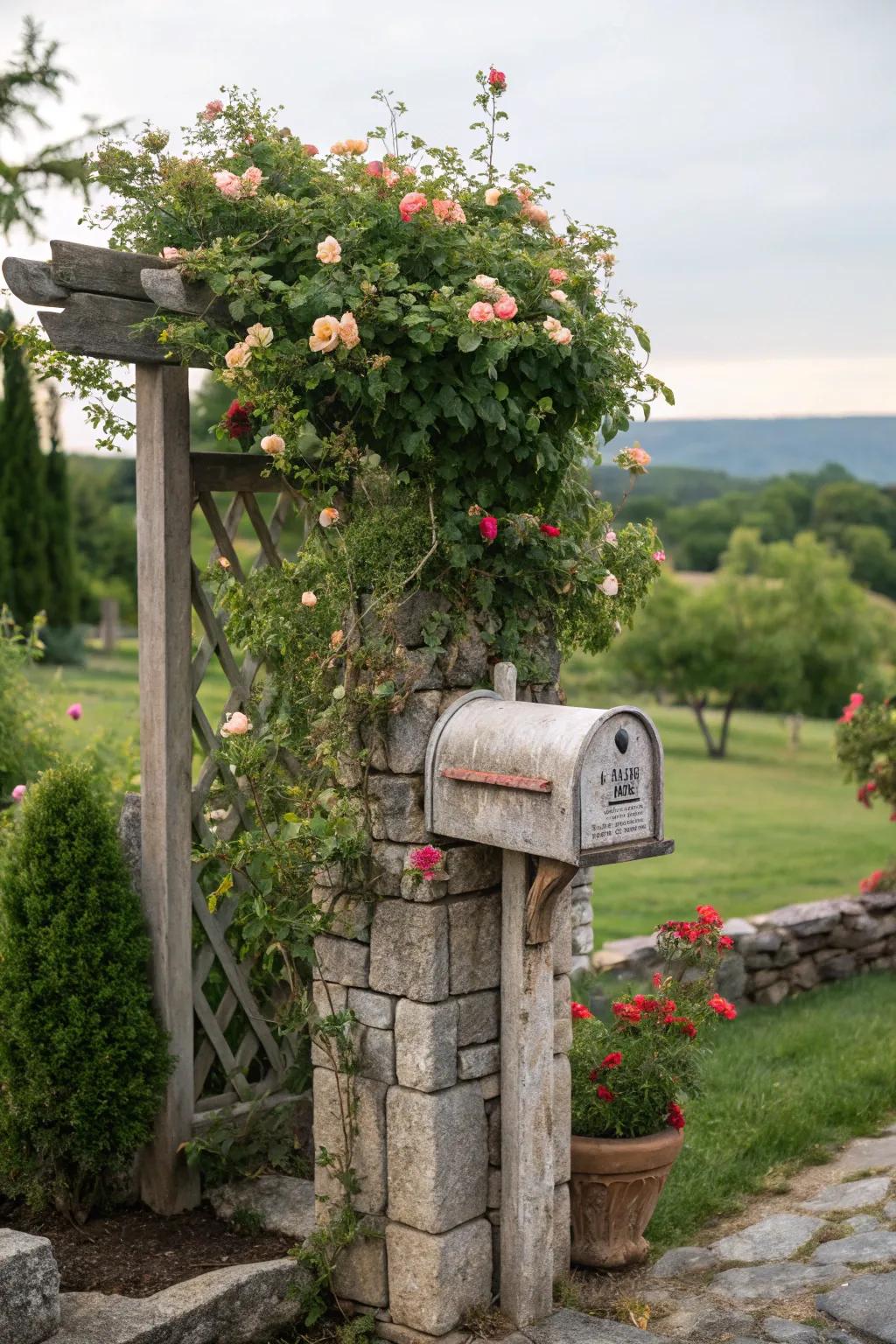 A trellis attachment adds a whimsical, natural element to your mailbox.