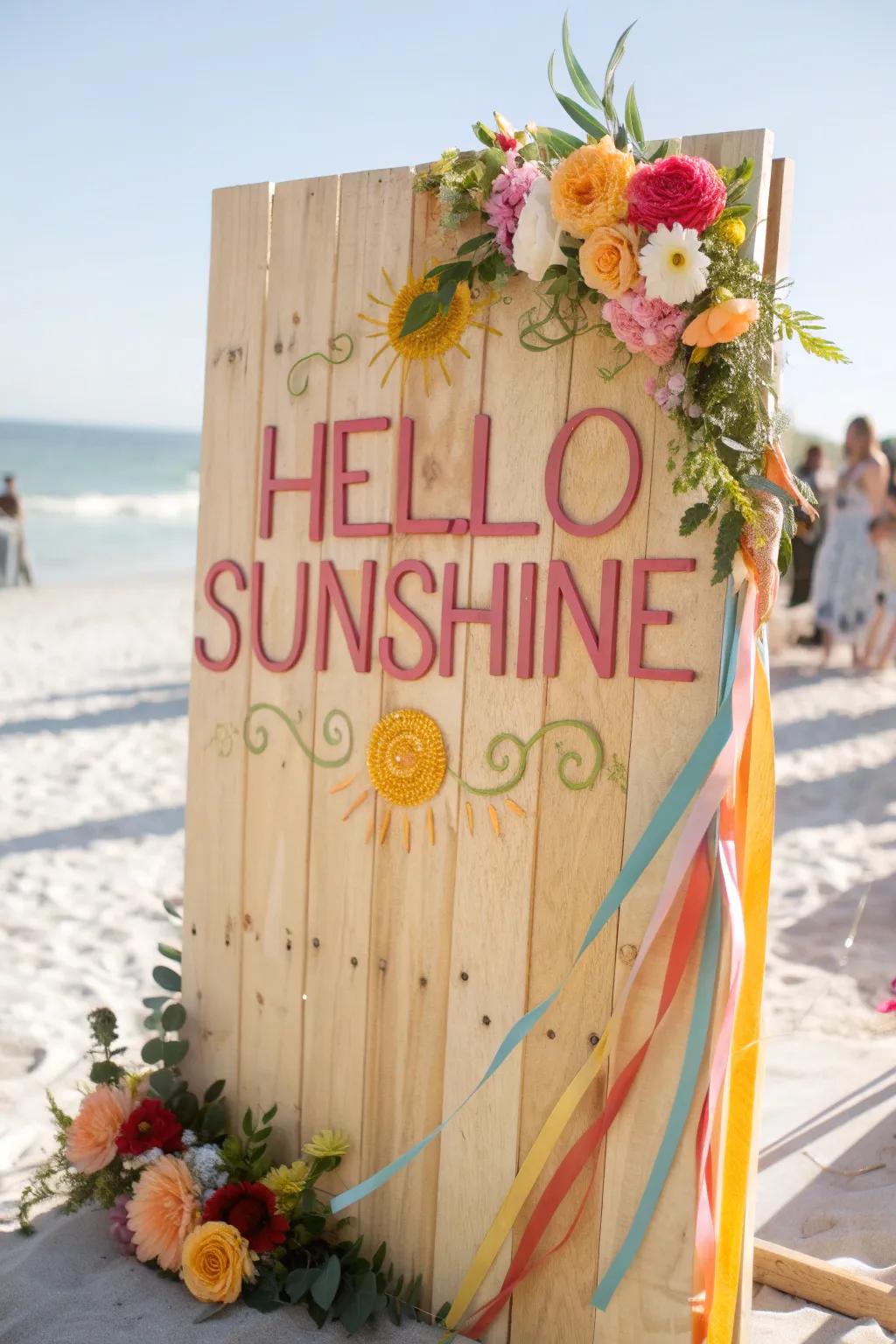 A board showcasing uplifting summer greeting phrases to welcome the season.