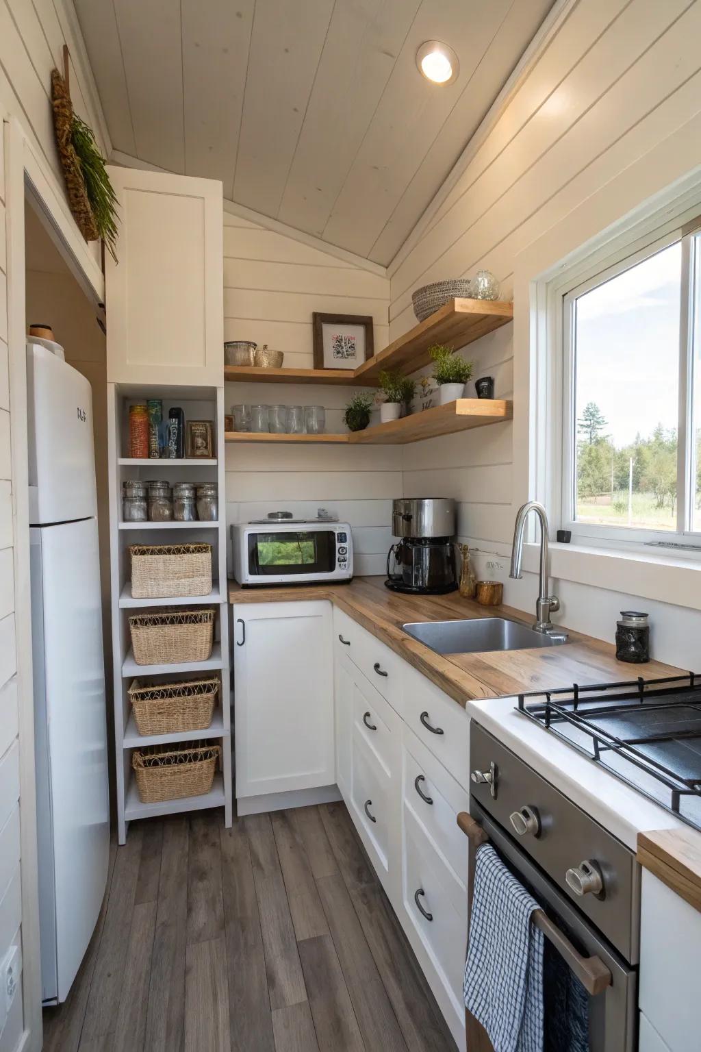 Innovative storage for a fully equipped kitchen.