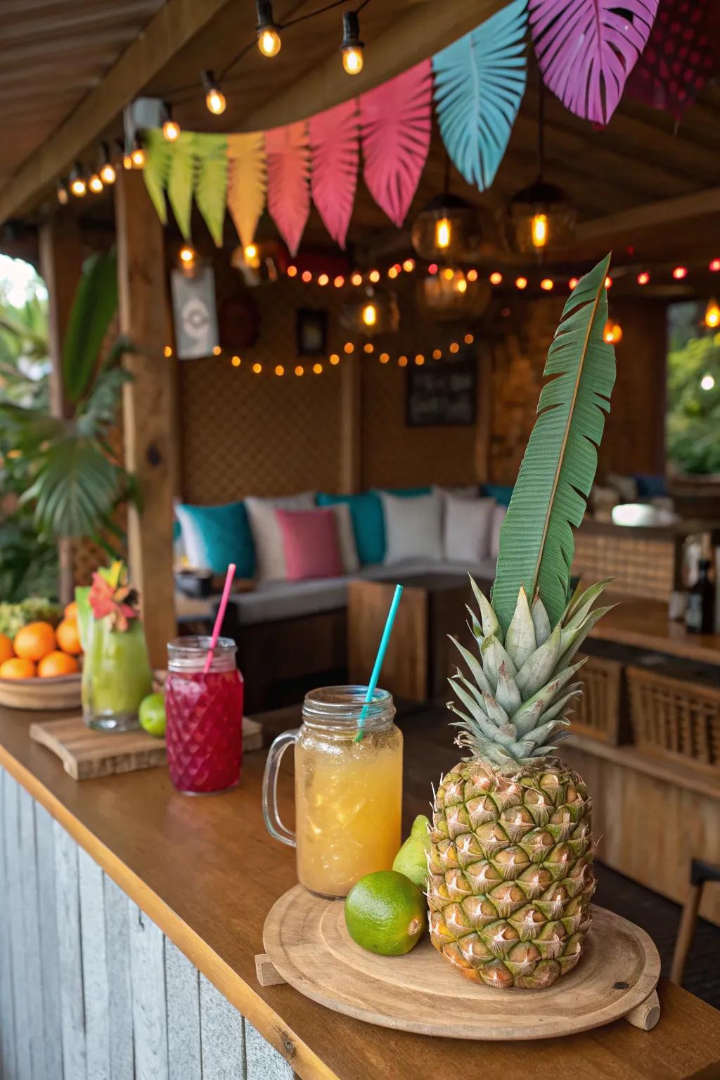 An exotic cocktail bar adds a refreshing touch.