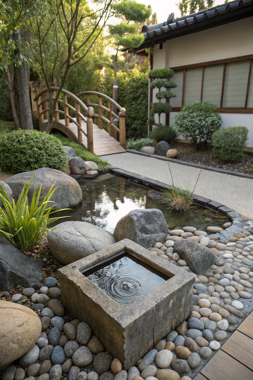 Zen water elements encourage peace and serenity.