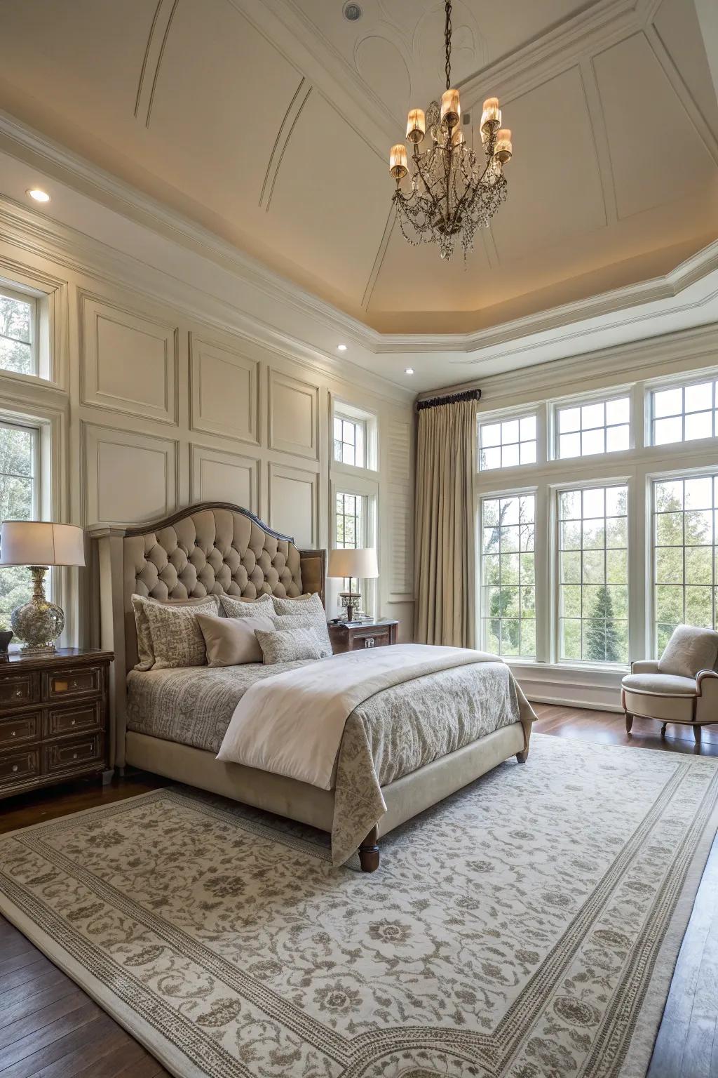 Floor-to-ceiling wainscoting creates a dramatic effect.