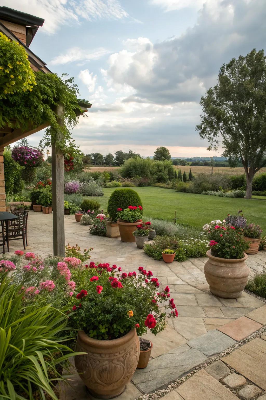 Lush verdure heightens the natural allure of the patio.