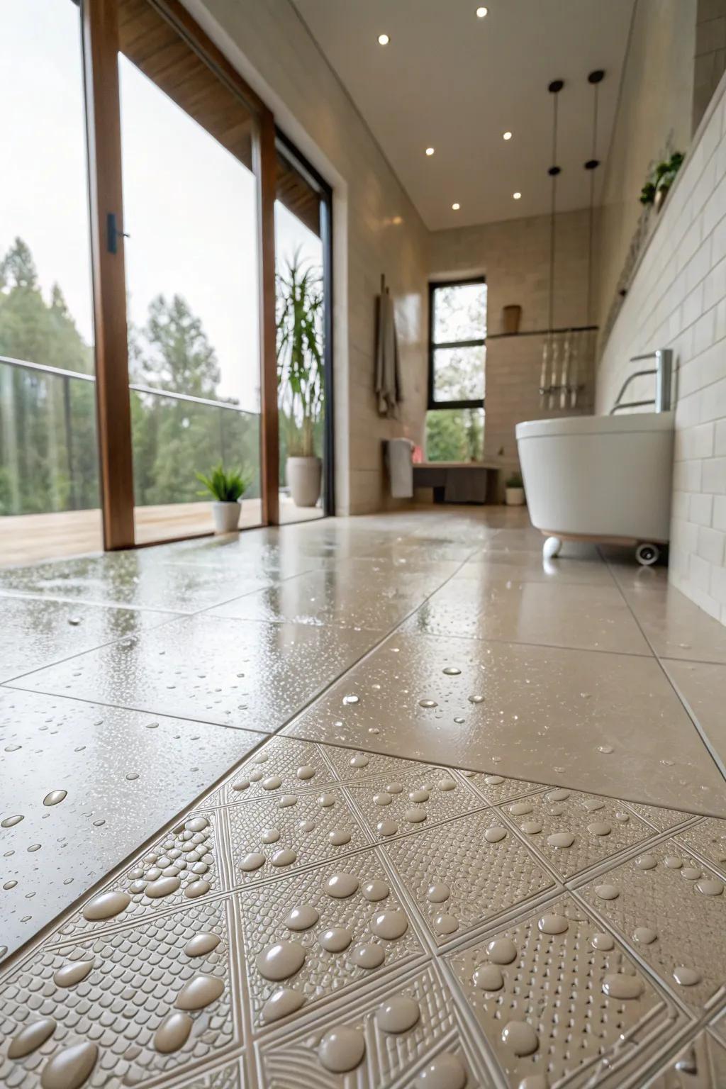 Textured surfaces boost safety while preserving a sophisticated look.