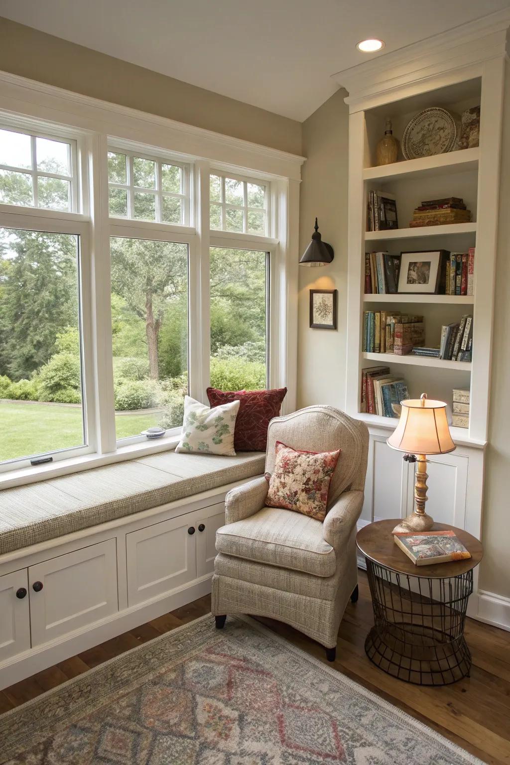 A window nook that combines functionality with style.