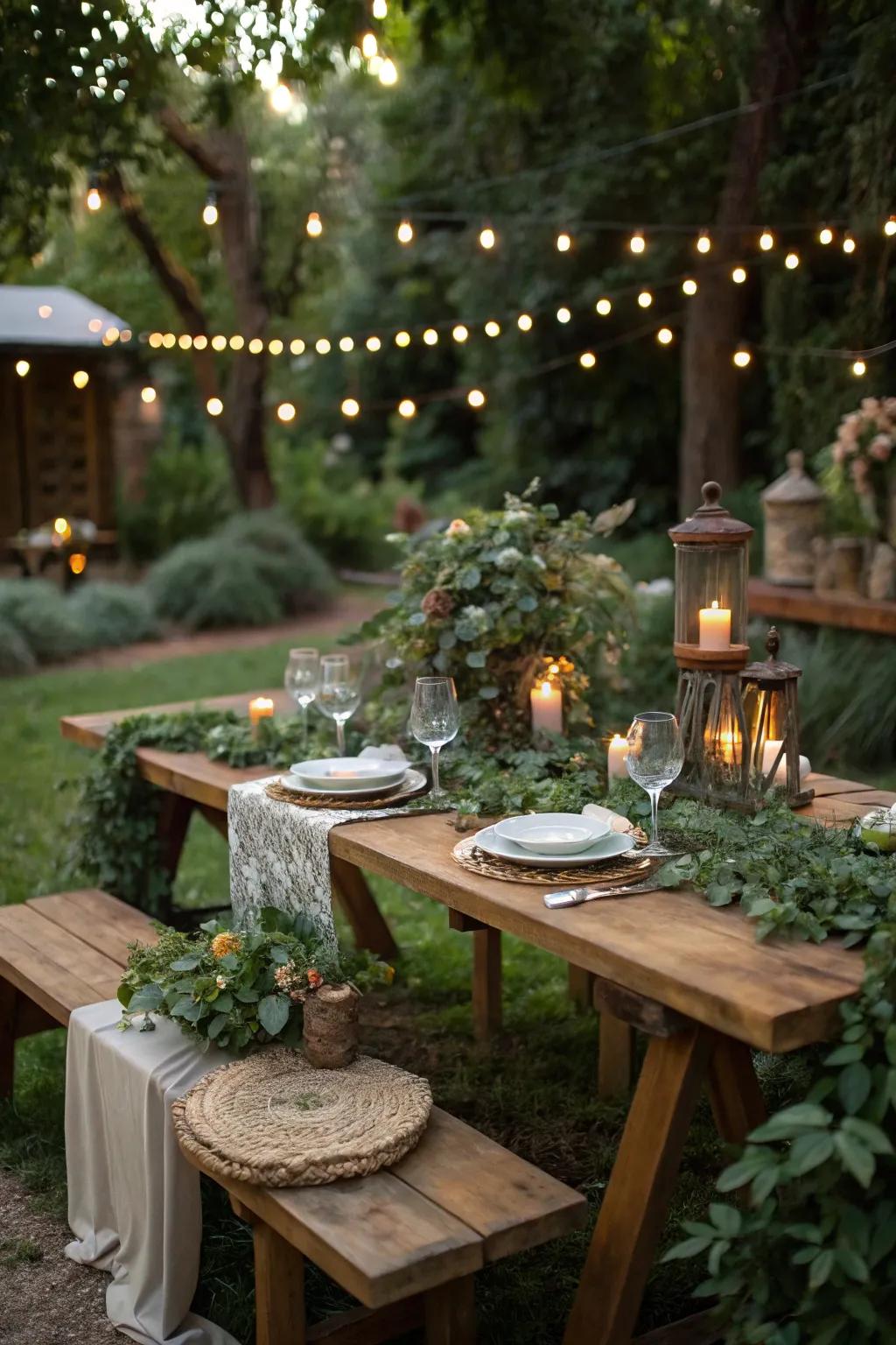 Nature-inspired centerpieces, a perfect fit for an outdoor 18th birthday celebration.