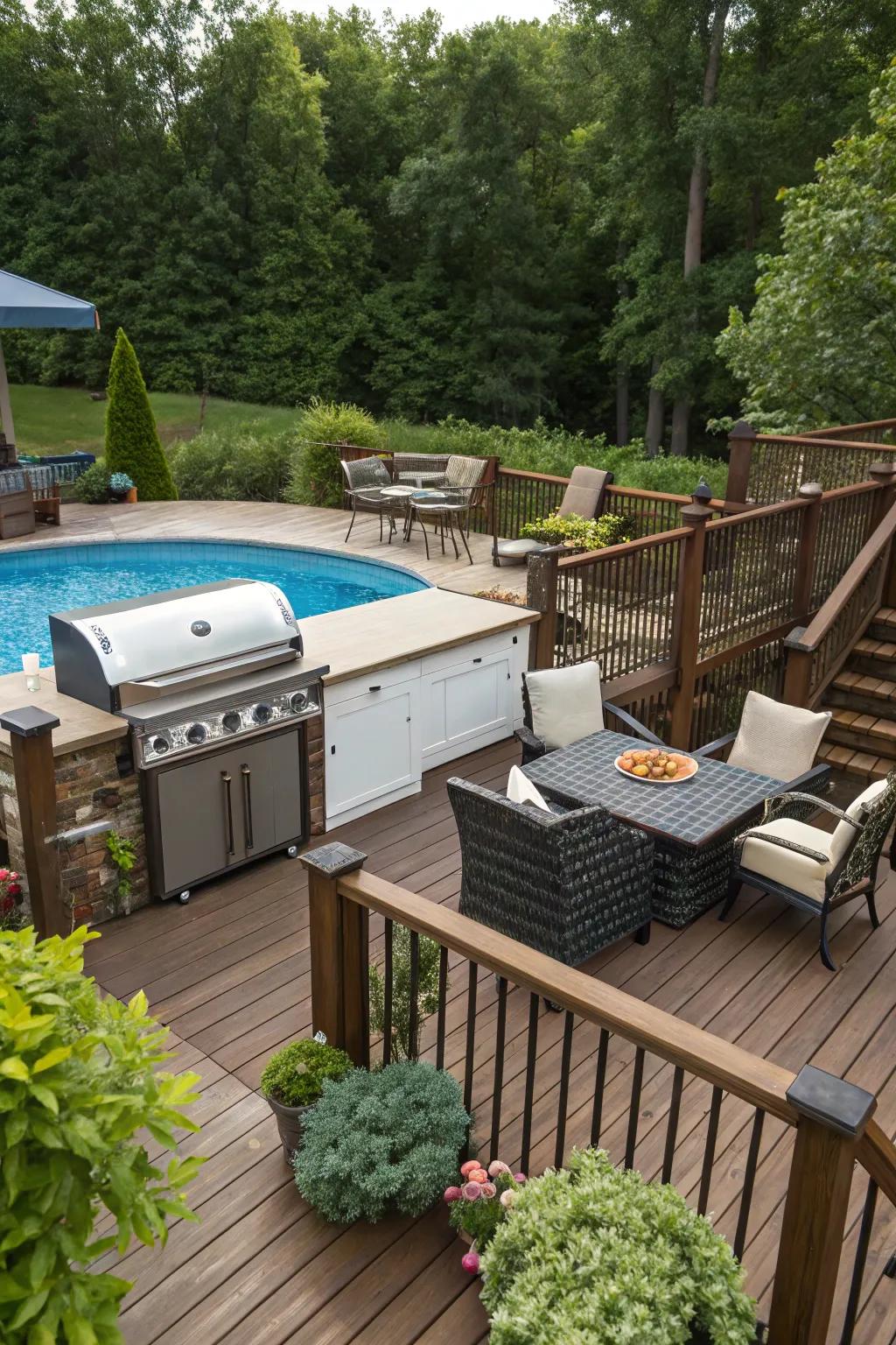 Bring the party to your pool deck with built-in entertainment features.