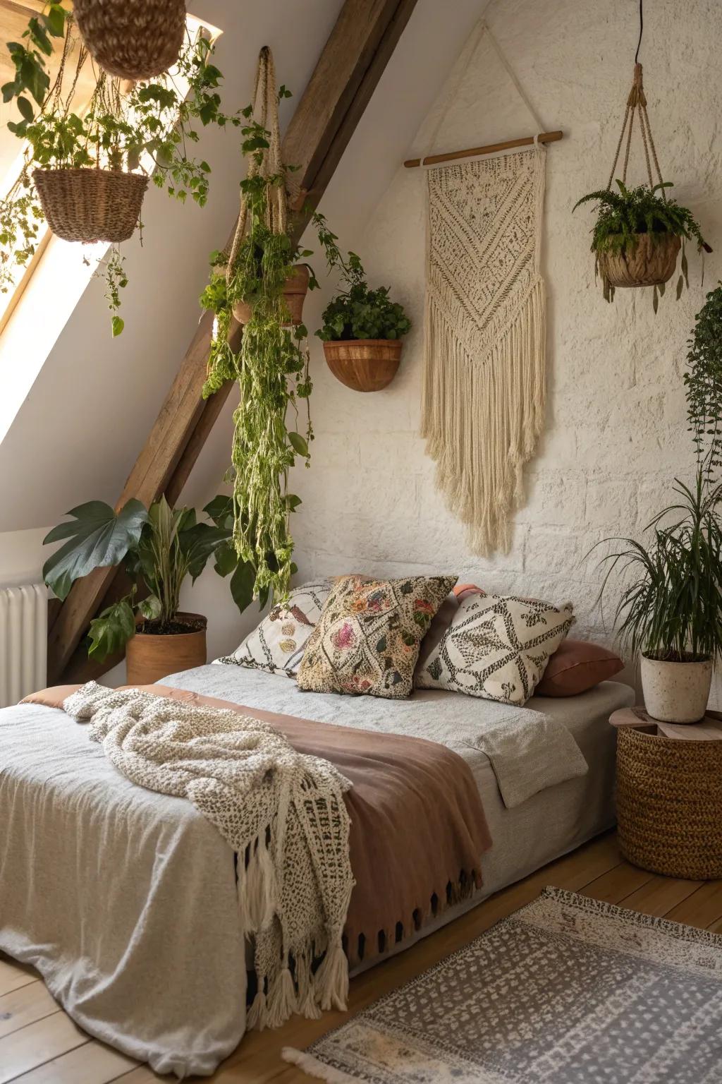 Bohemian and artistic touches bring life to your attic area.