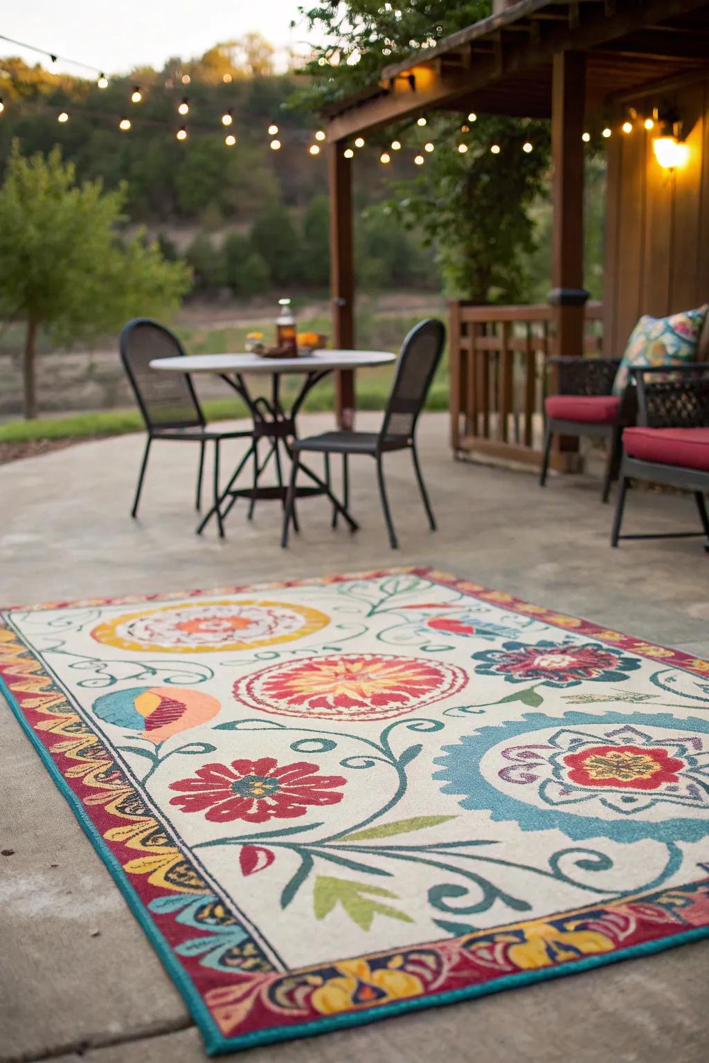 A bespoke painted ground covering enriches your patio’s character.