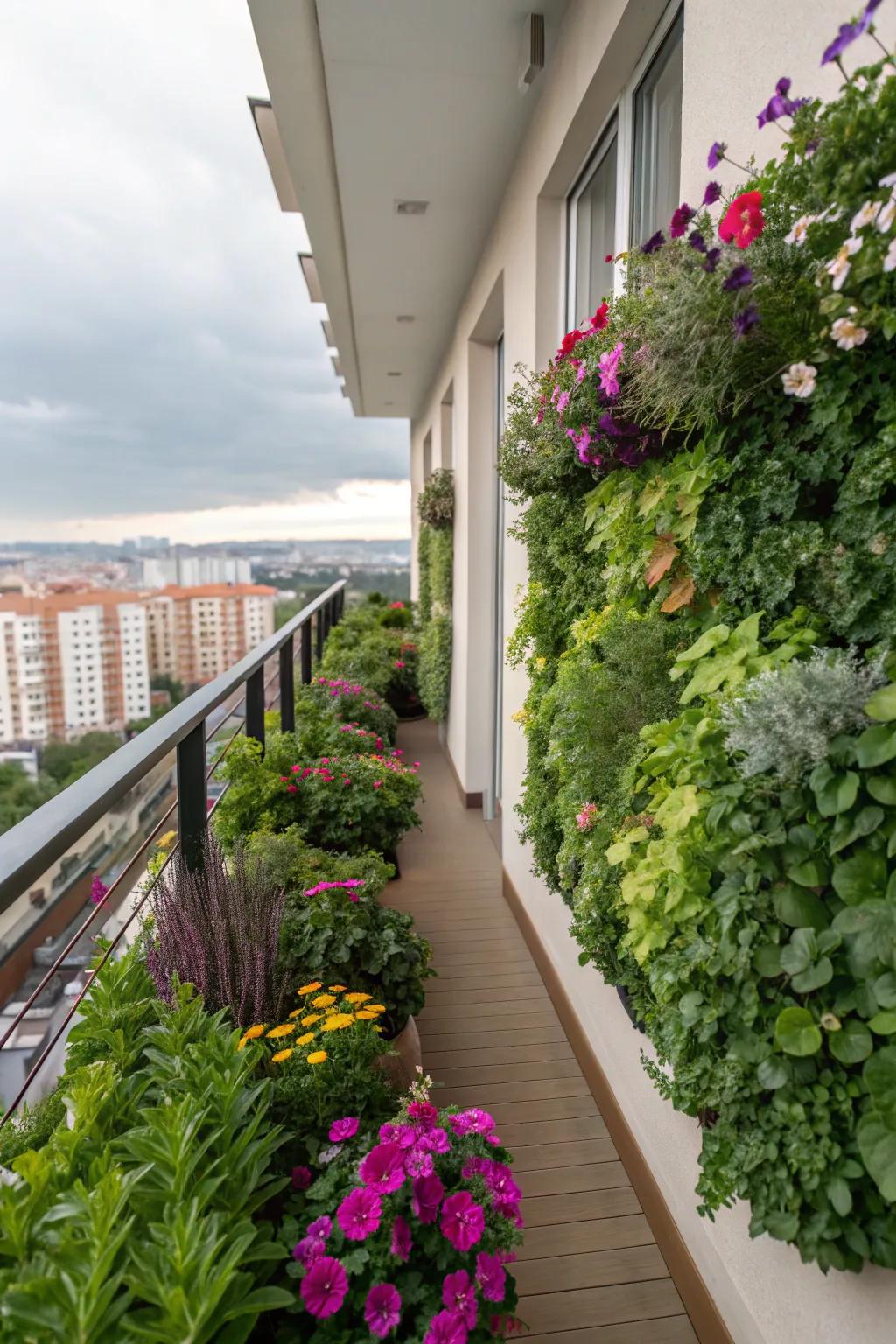 Growing green walls introduce greenery and vitality to your balcony.