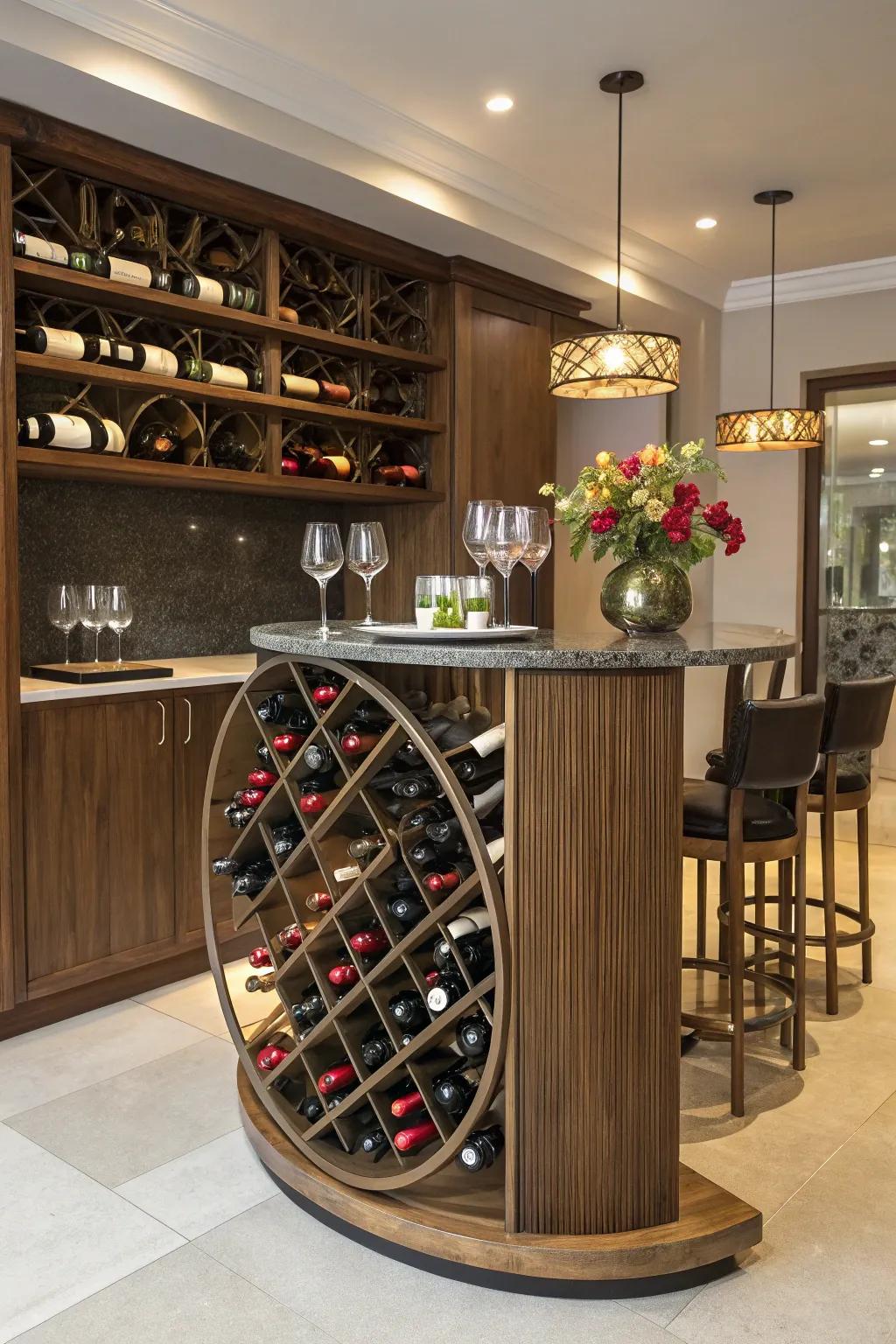 Circular racks offer a unique way to store wine.