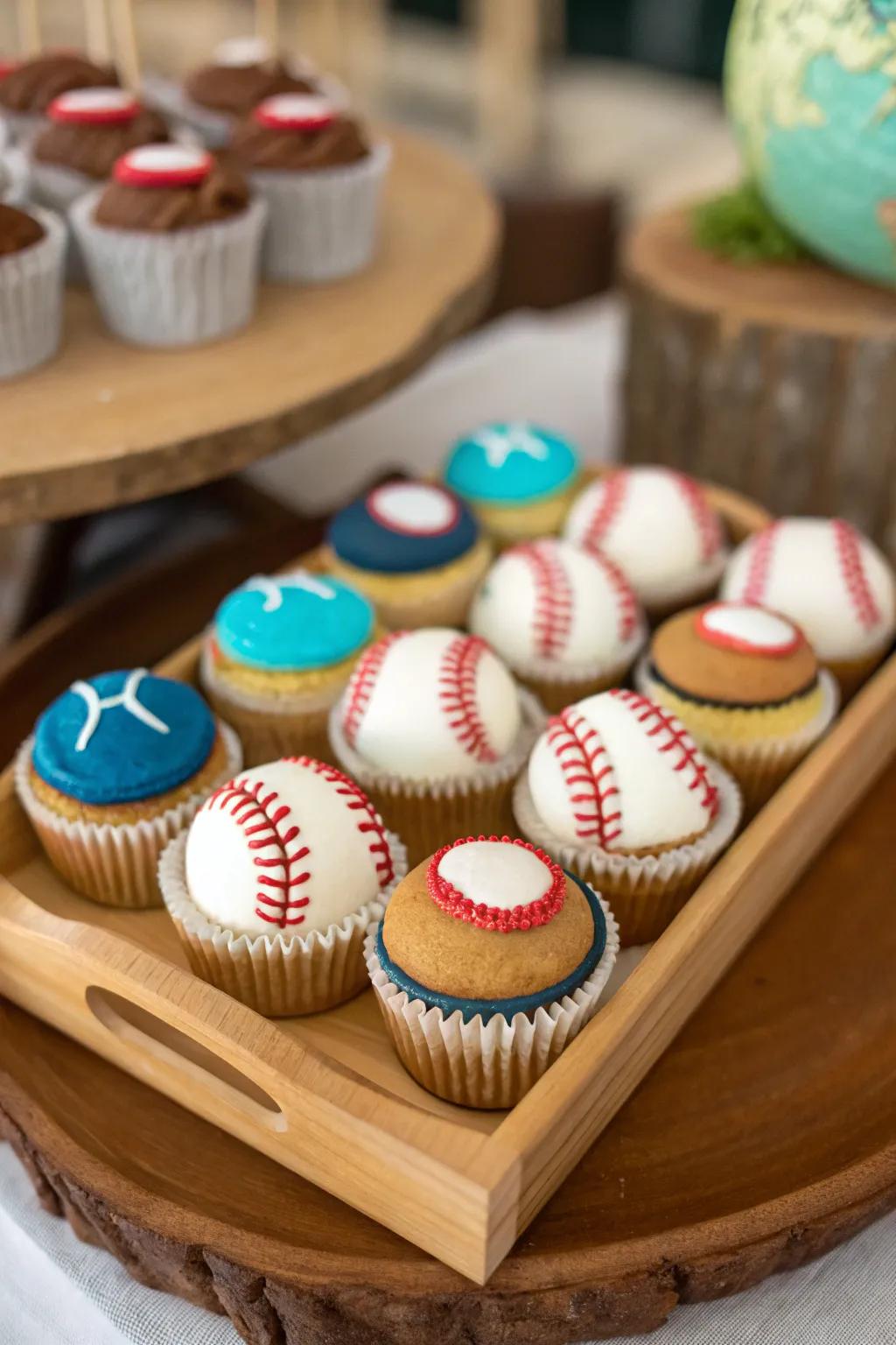 Grand slam cupcakes perfect for a baseball-themed event.