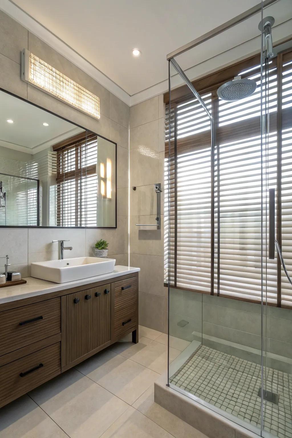 Stylish and functional blinds for bathroom privacy.