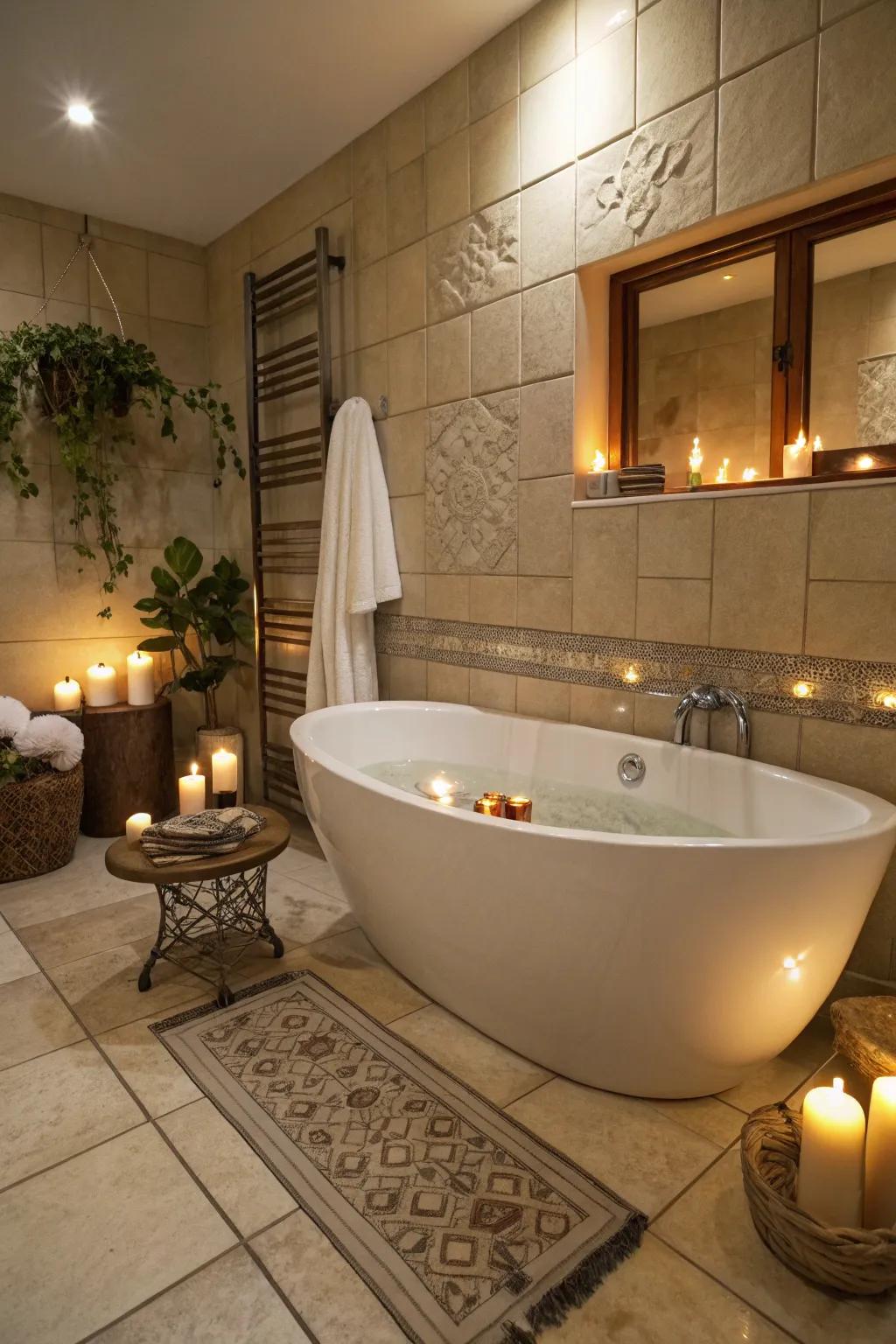 Luxurious bathroom with elegant ceramic tiles