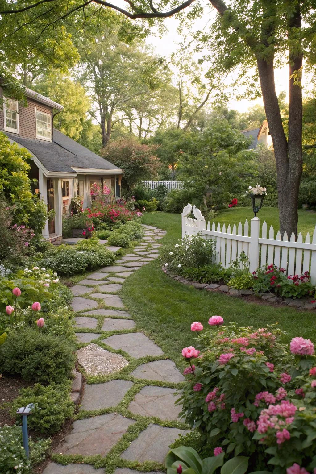 Paved pathways enhance both beauty and navigation in your backyard.