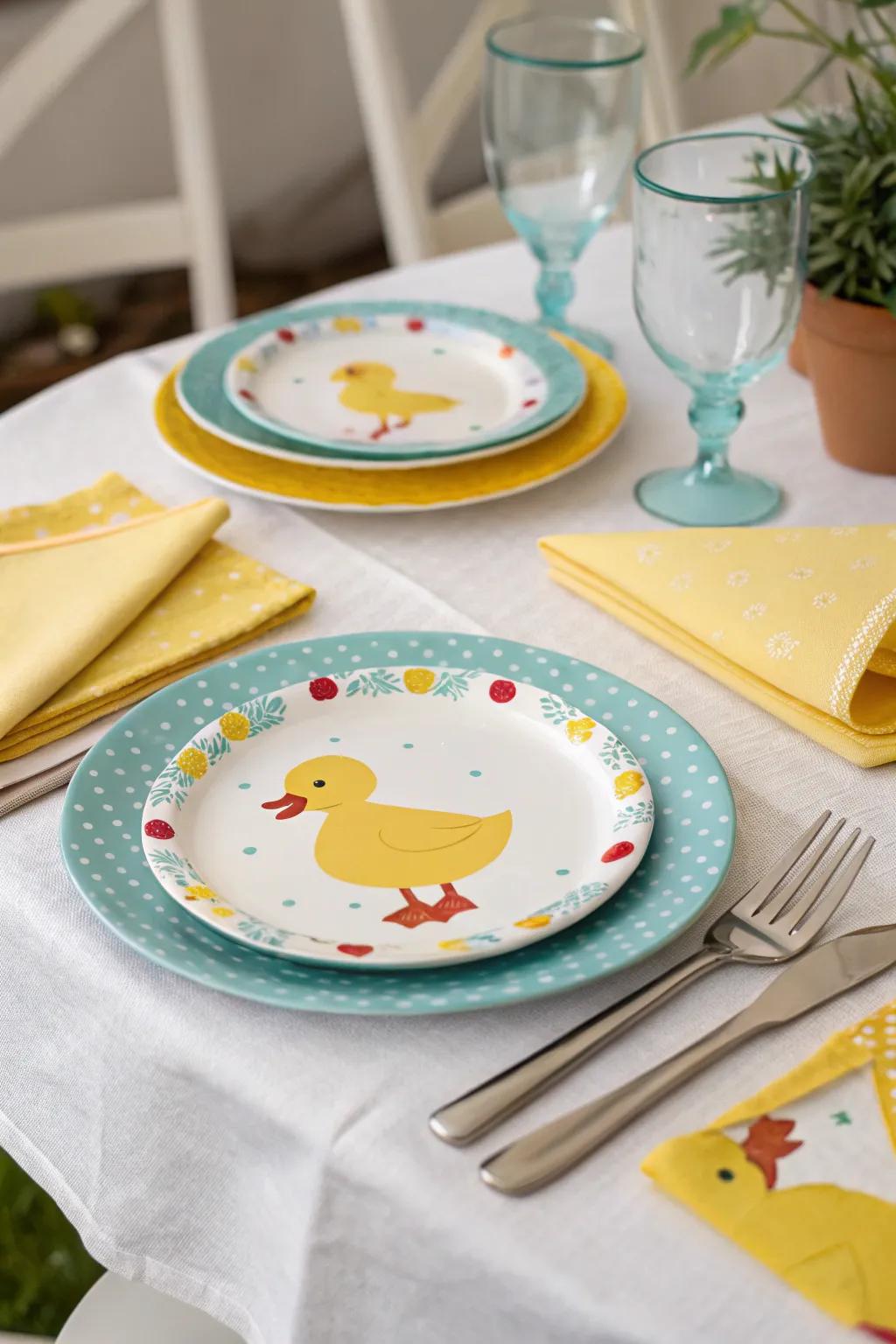 Playful duck-themed tableware.