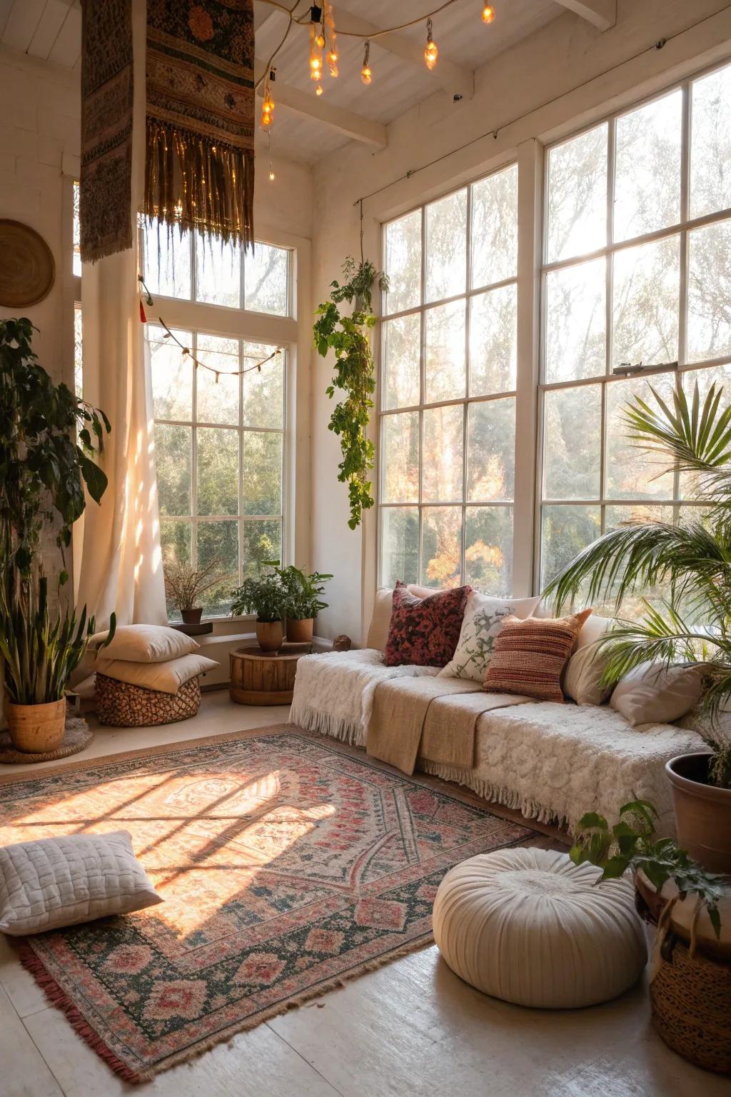 Natural light enhances the bohemian charm.