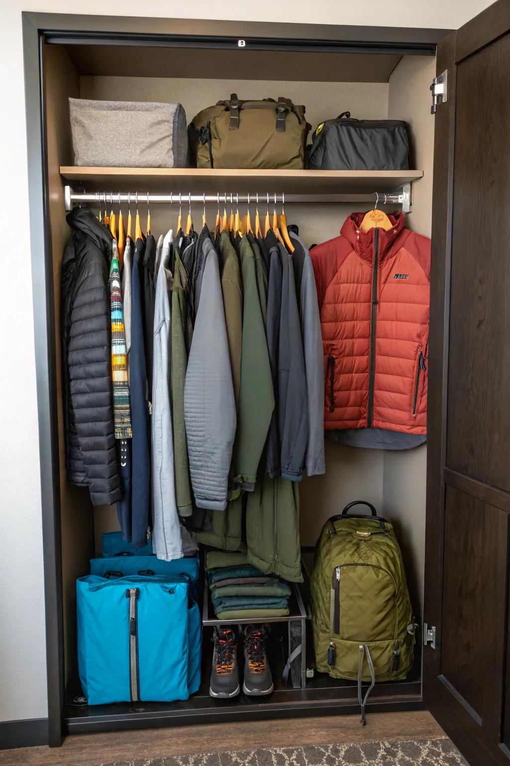 Neatly arranged clothing makes packing for camping trips easier.