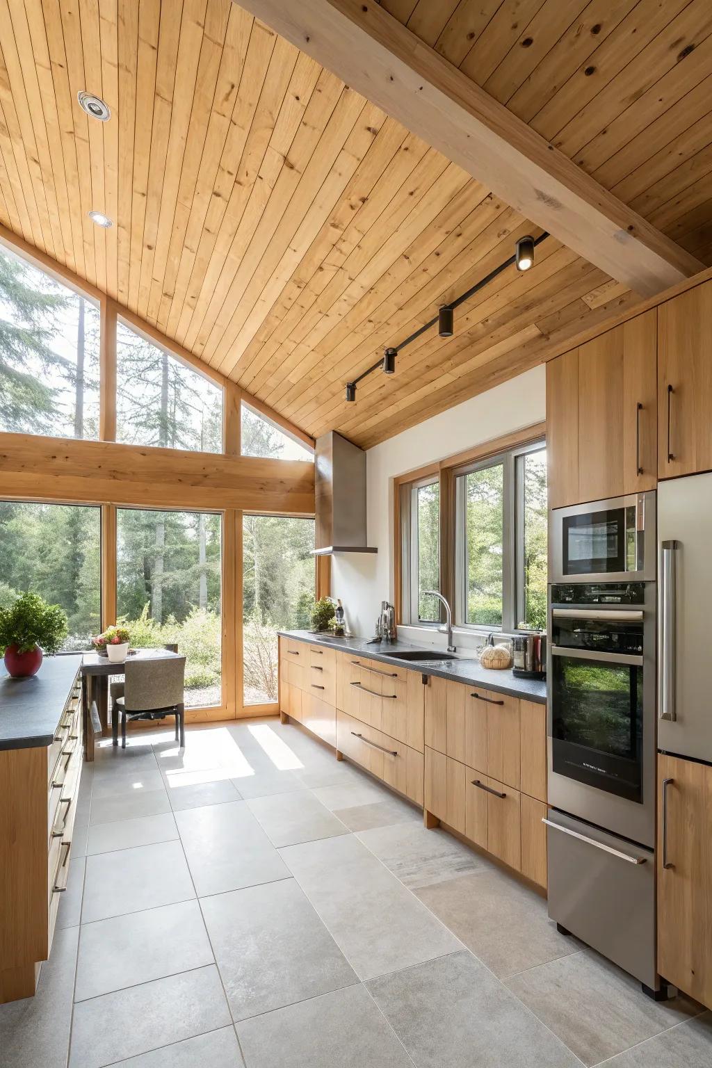A cooking quarter showcases an amber canopy ceiling, intermixing fashion with practicality.