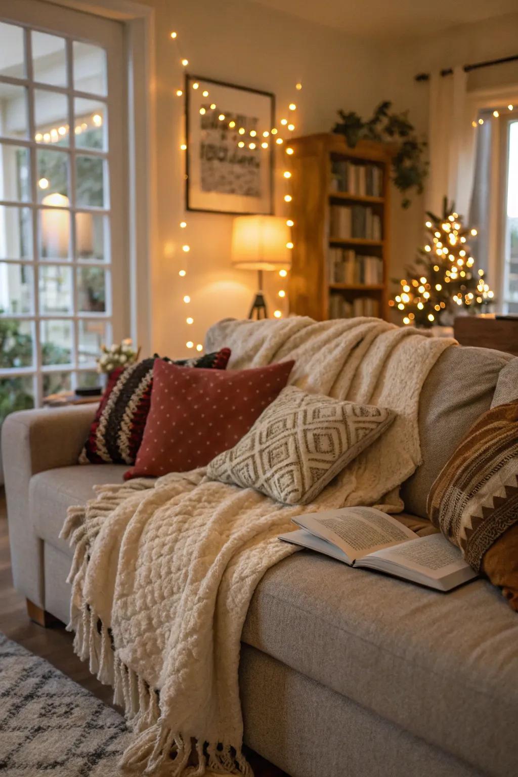 Throw pillows and blankets add layers of comfort and style.