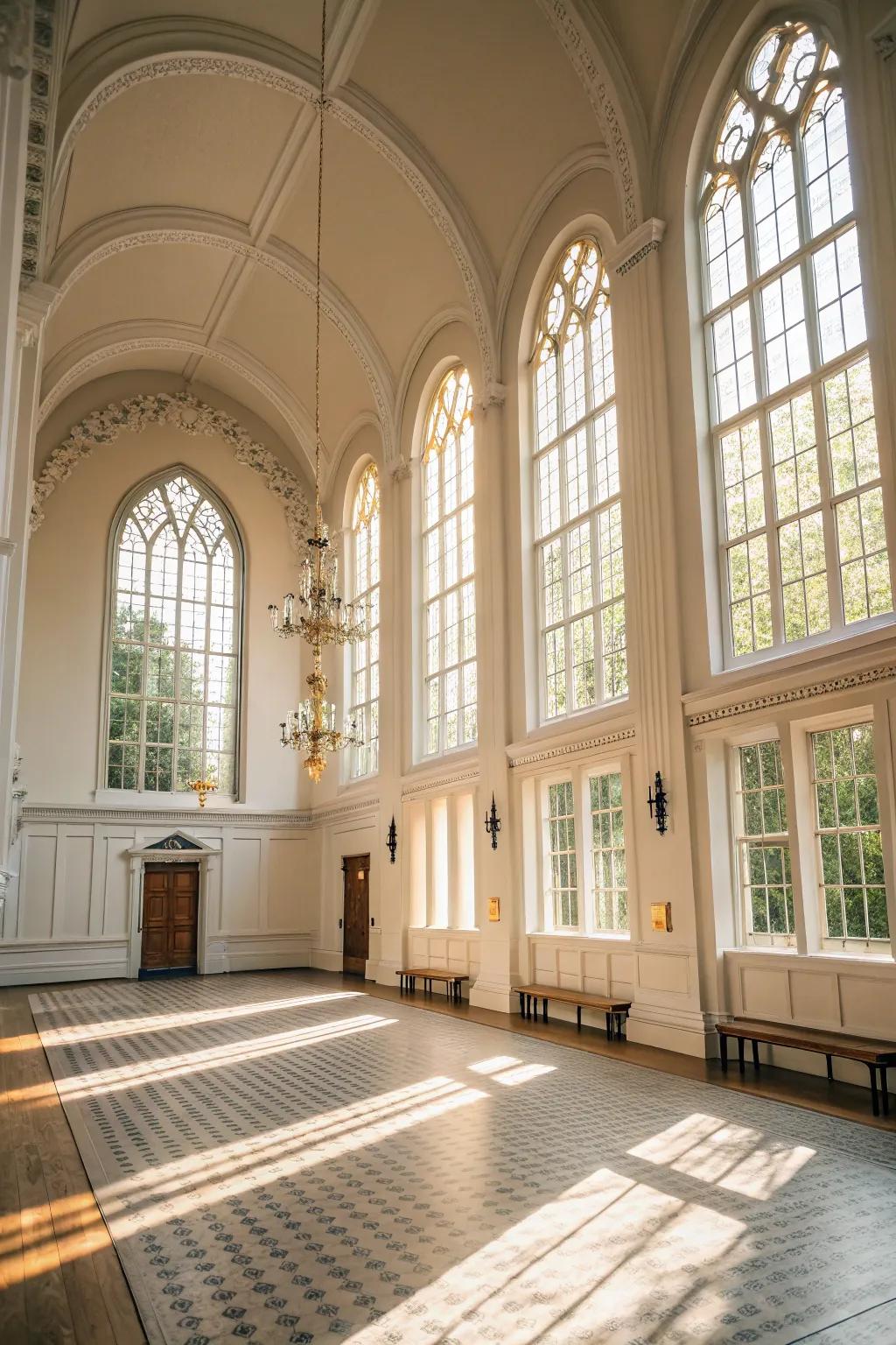 Sunlight floods the space, enhancing its beauty.