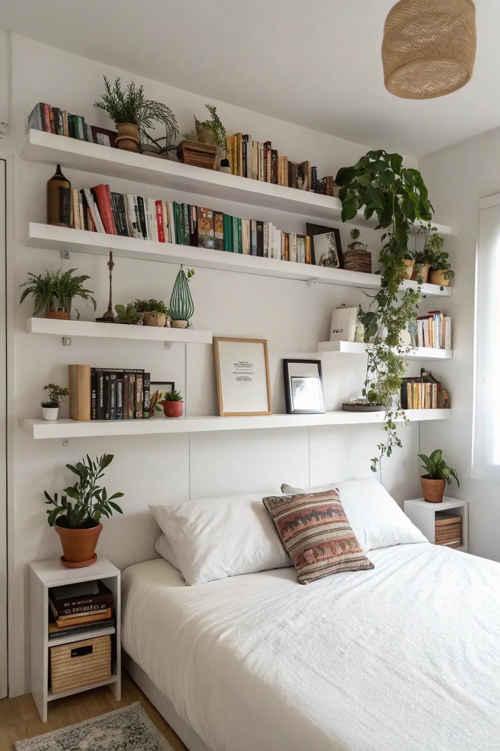 Clever storage solutions keeping clutter away in this well-kept bedroom.