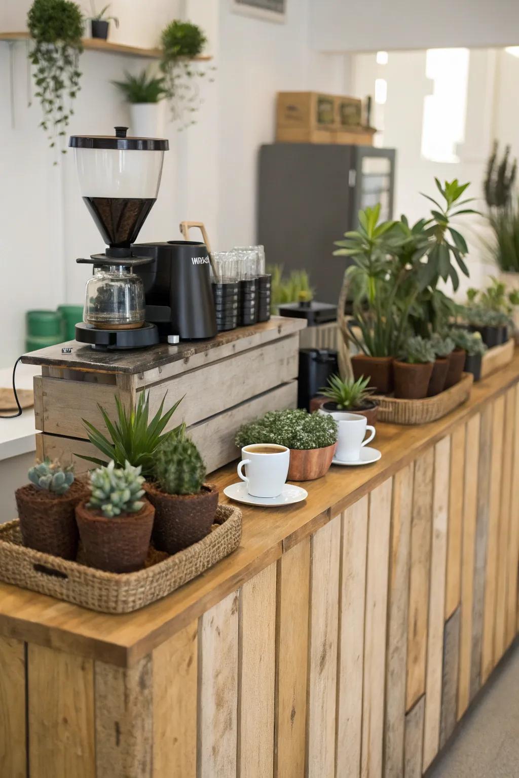 Greenery adds a refreshing element to your coffee station.