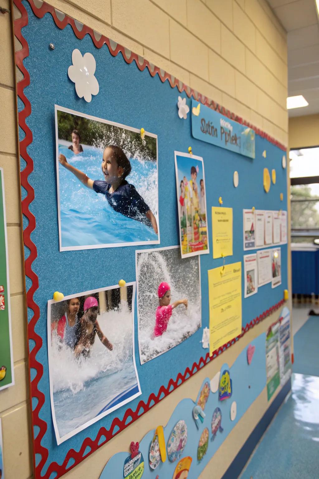 Splash into Summer bulletin board with water-themed fun.