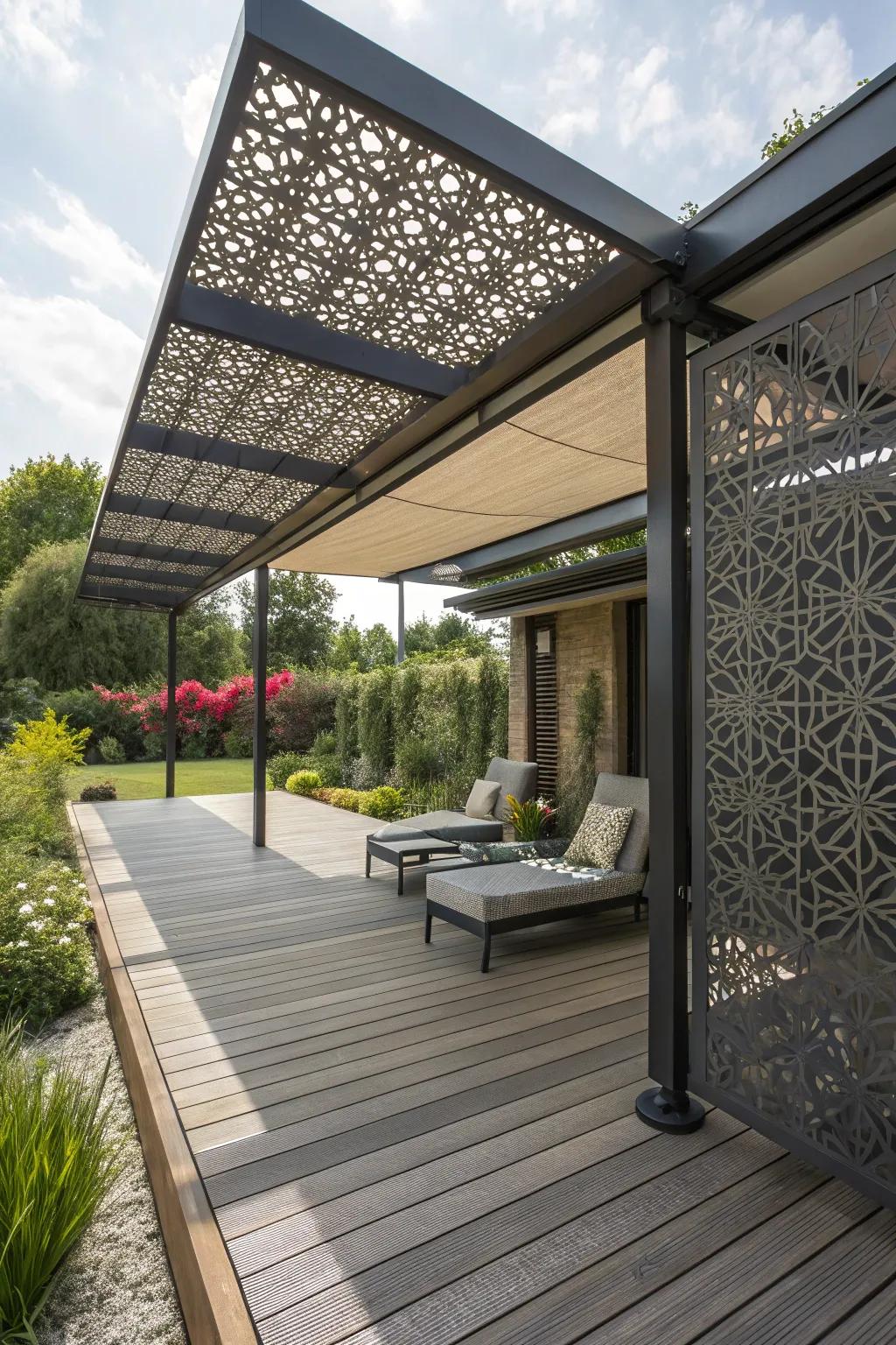 Contemporary shade panels add style and function to your deck.