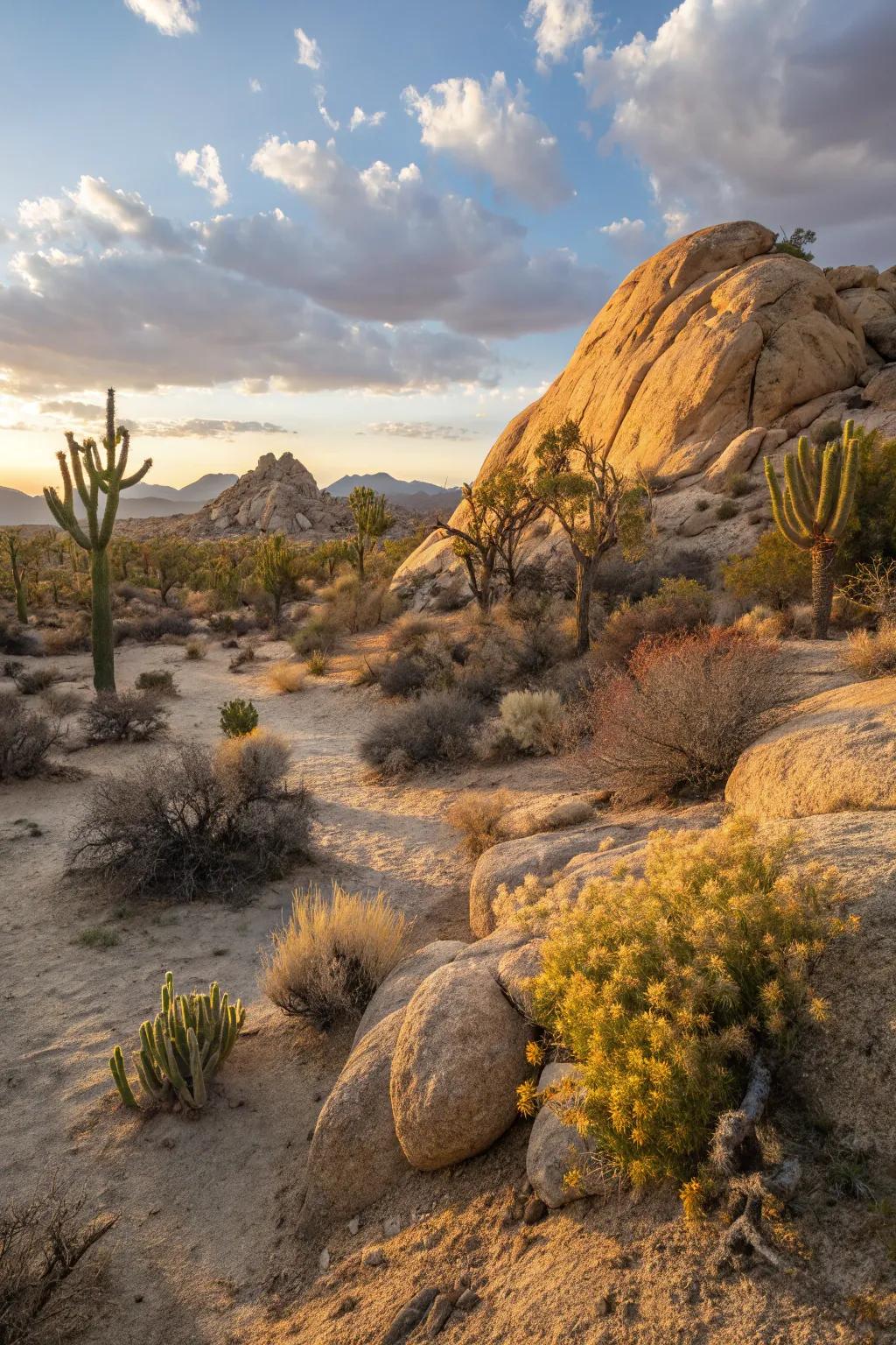 The enchanting interplay of light in a sunlit desert garden.