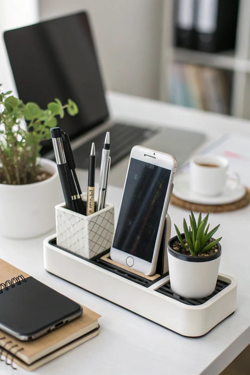 Multi-functional stands for an organized desk.