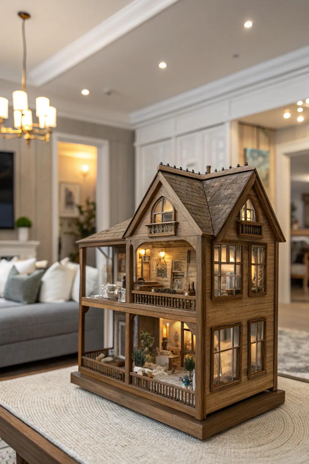 Wooden frames add elegance to dollhouse displays.