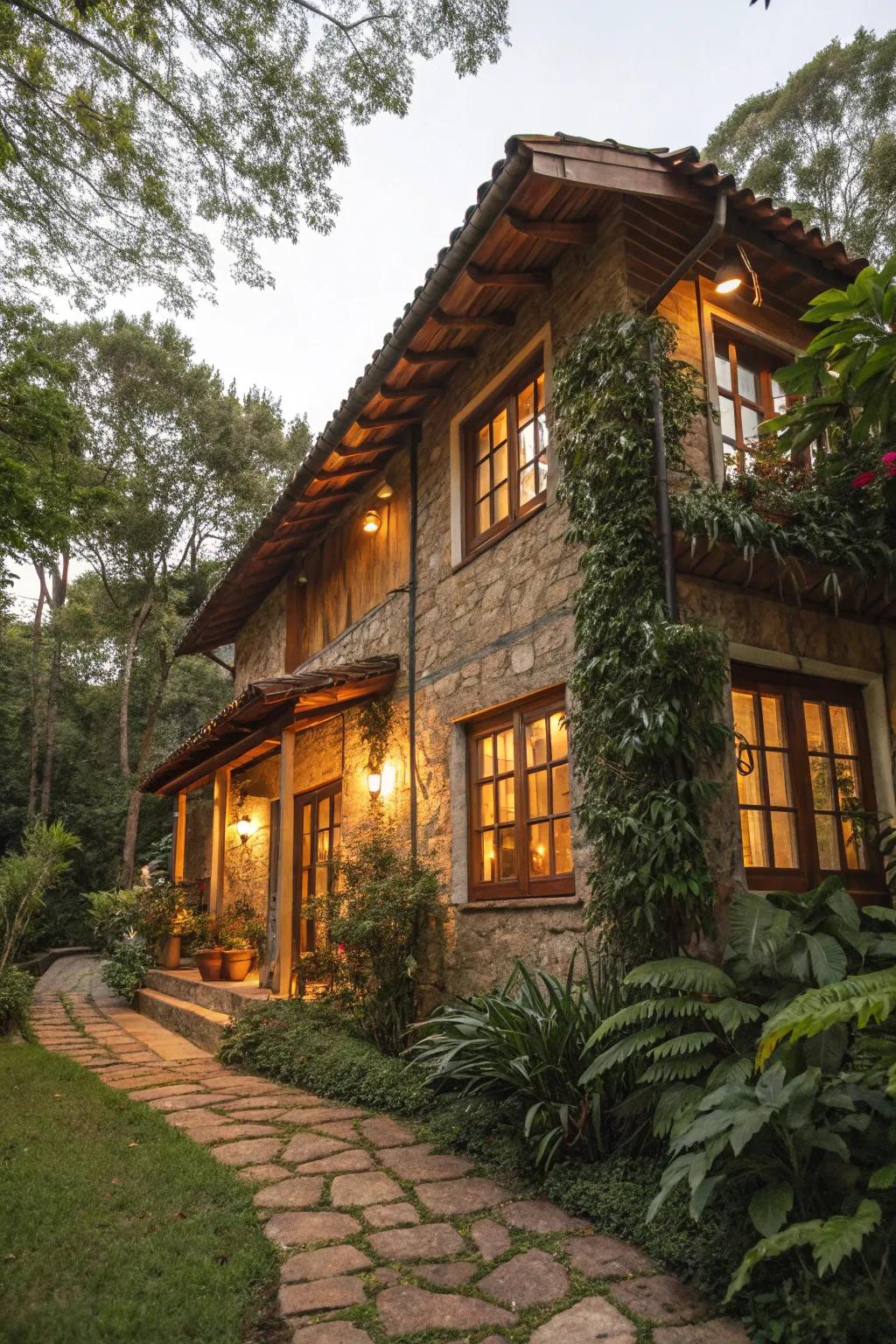 Rustic frames cultivate a cozy, cottage-like ambiance.