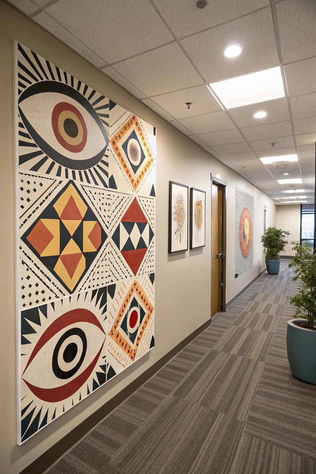 A modern workspace enhanced by a stylish geometric pattern.